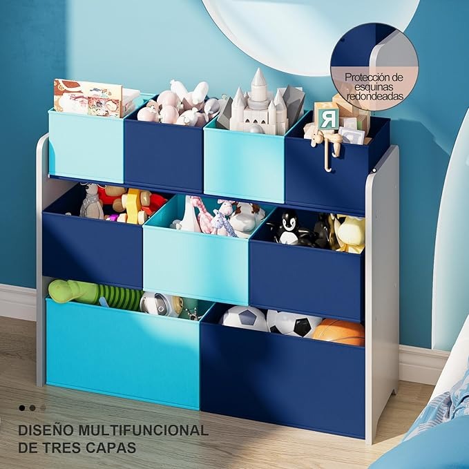 Organizador de Juguetes Grande con 9 Cajas de Colores – Ideal para Cuartos Infantiles y Salas de Juego | HOYRR Juguetero