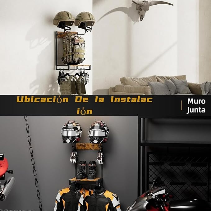 Soporte para Casco de Moto XL – Multifuncional 4 en 1, Montaje en Pared, Almacenamiento y Exhibición de Cascos y Accesorios