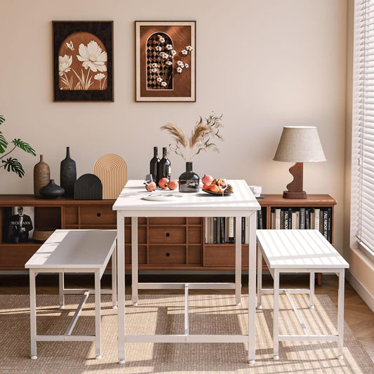 Juego de Comedor 4 Personas con Mesa 110x60 cm y 4 Sillas | Ideal para Espacios Pequeños, Fácil de Limpiar y Montar
