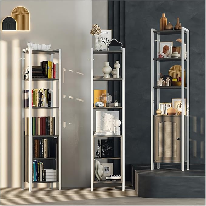 Librero Gris Roble Estilo Bohemio – Multiusos para Cocina, Baño y Salón, 176CM con Puerta de Gabinete