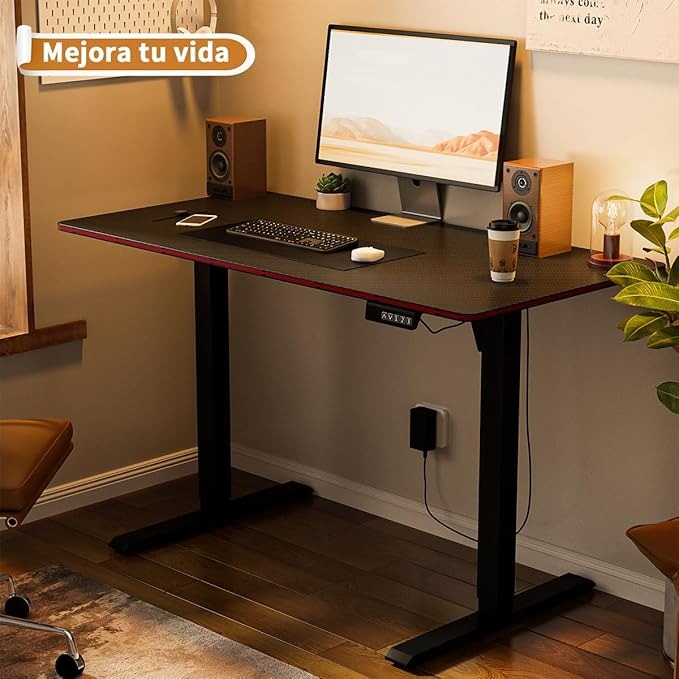 Escritorio Eléctrico Ajustable 120x60 cm | Escritorio Gamer y de Oficina con Panel de Fibra de Carbono