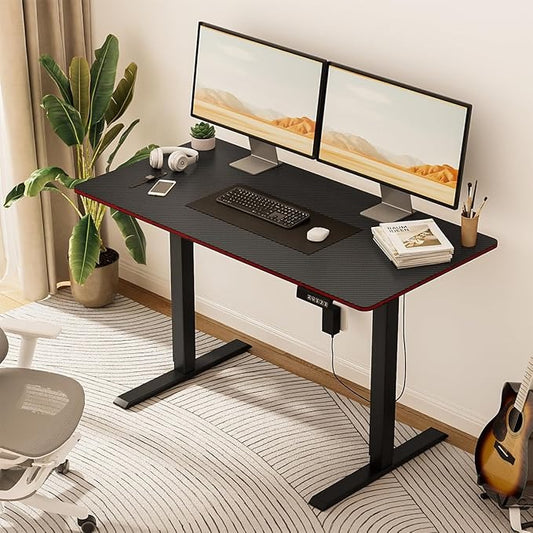Escritorio Eléctrico Ajustable Simple Hogar – Mesa de Oficina y Gaming 120x60 cm con Panel de Fibra de Carbono, Ergonomía y Altura Regulable