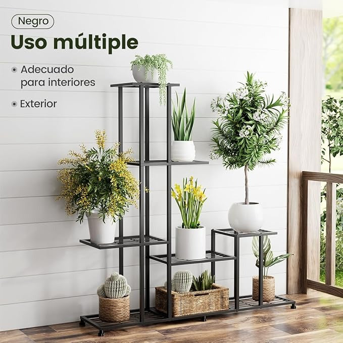 Soporte de Plantas de Metal de 5 Niveles – Estante Multifuncional para Interior y Exterior, Jardín, Balcón o Terraza, Marco Decorativo Negro