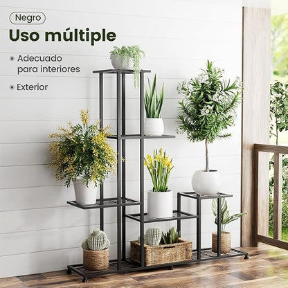 Soporte de Plantas de Metal de 5 Niveles – Estante Multifuncional para Interior y Exterior, Jardín, Balcón o Terraza, Marco Decorativo Negro