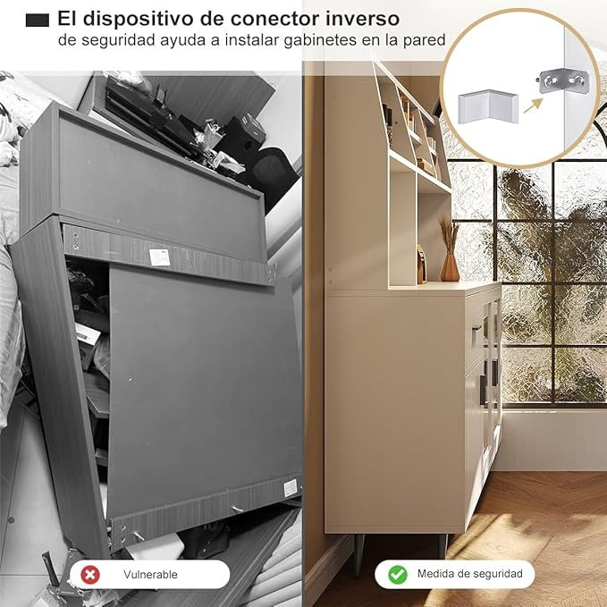 Alacena de Cocina Simple Hogar – Gabinete Multiusos con Puertas de Cristal Templado y Cajones de Madera, Compacto y Fácil de Instalar