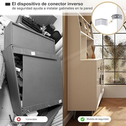 Alacena de Cocina Simple Hogar – Gabinete Multiusos con Puertas de Cristal Templado y Cajones de Madera, Compacto y Fácil de Instalar