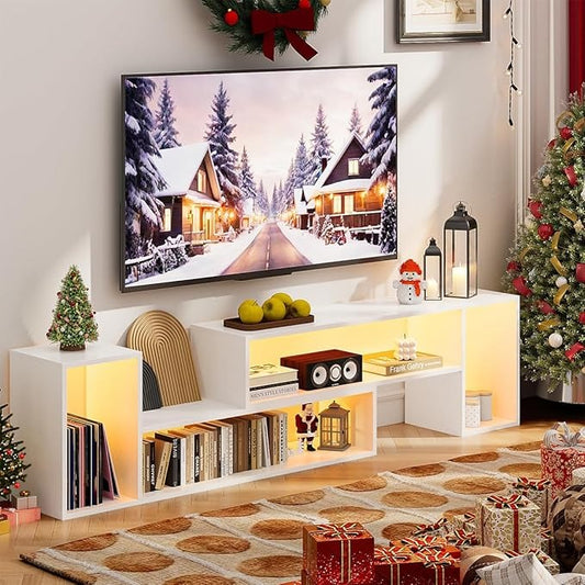 Mueble TV Expandible en Doble L Simple Wisdom – LED Controlable por App, Modular DIY, Almacenaje Amplio y Minimalista 48x100x30cm