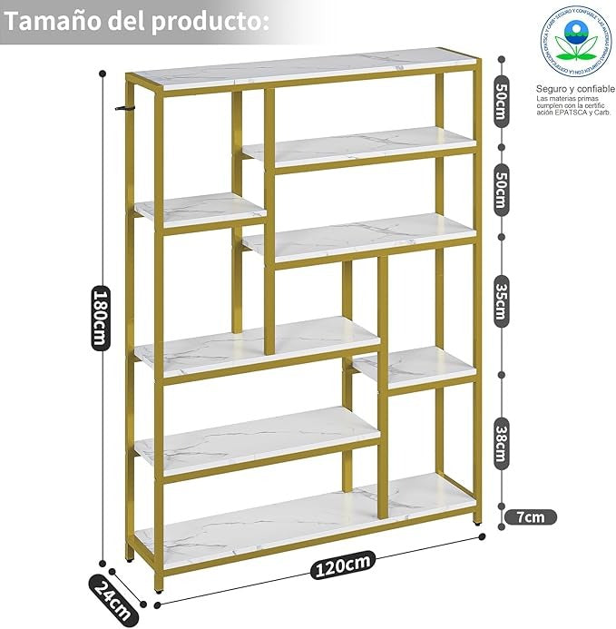 Librero de Madera Minimalista de 8 Niveles – Organizador Abierto de 180 cm para Sala u Oficina en Casa