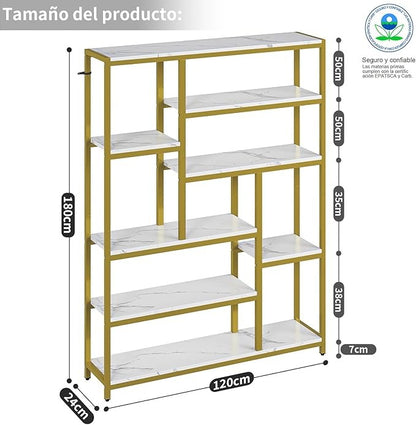 Librero de Madera Minimalista de 8 Niveles – Organizador Abierto de 180 cm para Sala u Oficina en Casa