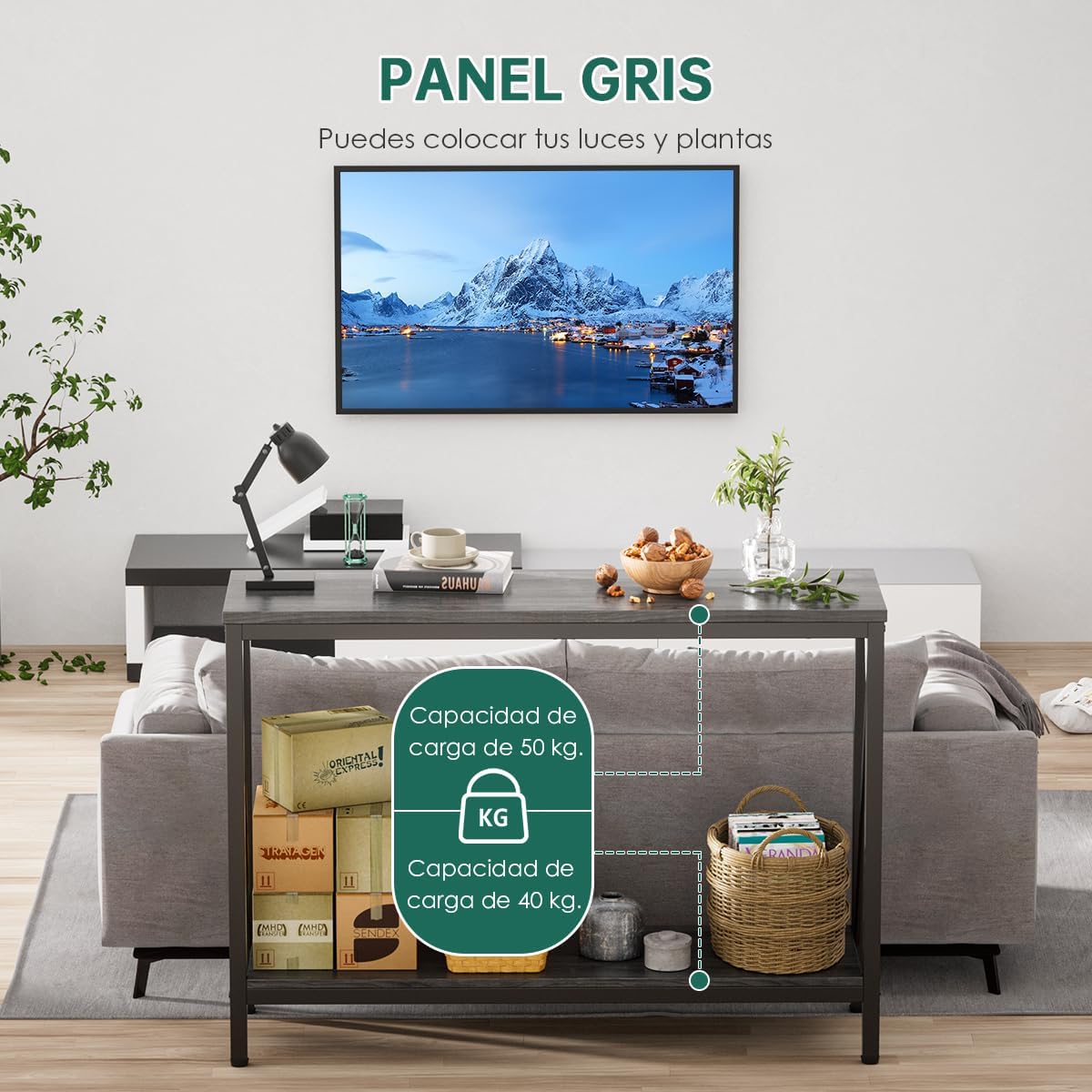 Credenza recibidor de Madera de 2 Capas Gris,Estilo Moderno Mesa de Entrada,Fácil de Montar Mesa recibidor,Las Dimensiones de la Mesa recibidor Entrada Son 102 * 30 * 70.5(CM)