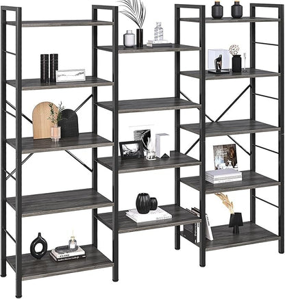 Librero Grande de 3 Columnas y 5 Niveles | Estantería de Madera Minimalista con 14 Compartimentos Abiertos – Organizador Moderno para Sala u Oficina (158×26×170 cm)