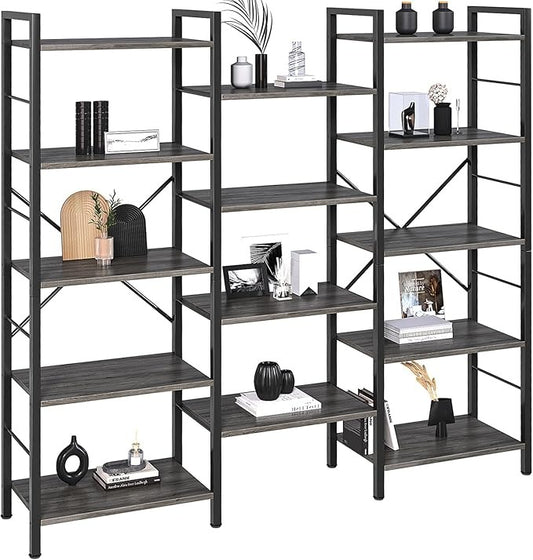 Librero Grande de 3 Columnas y 5 Niveles | Estantería de Madera Minimalista con 14 Compartimentos Abiertos – Organizador Moderno para Sala u Oficina (158×26×170 cm)
