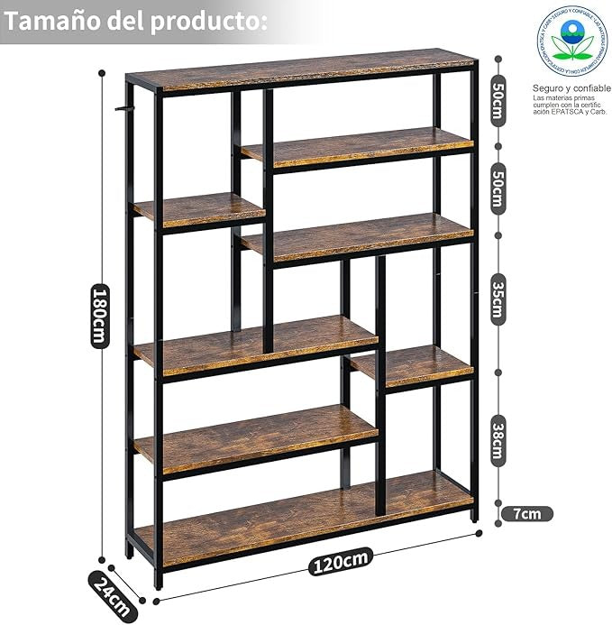 Librero de Madera Minimalista de 8 Niveles – Organizador Abierto de 180 cm para Sala u Oficina en Casa