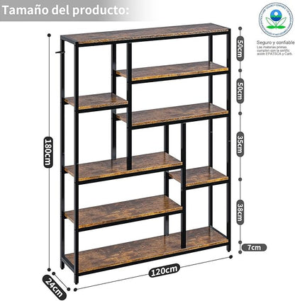 Librero de Madera Minimalista de 8 Niveles – Organizador Abierto de 180 cm para Sala u Oficina en Casa