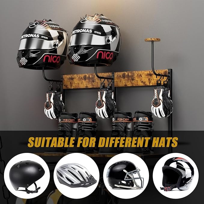 Soporte para Casco de Moto 3 Ganchos – Multifuncional 4 en 1 para Almacenamiento y Exhibición