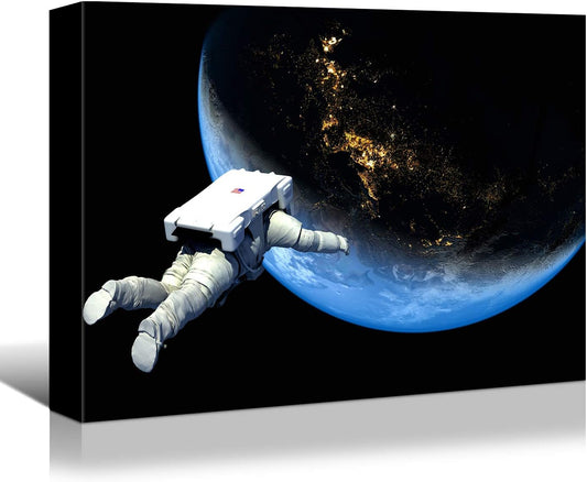 NASA Astronaut in Space Overlooking Planet Earth Educational and Motivational Wall Decor Art Print Poster Landscape Picture Printed on Canvas Giclee Artwork Ready to Hang