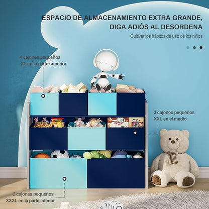 Organizador de Juguetes Grande con 9 Cajas de Colores – Ideal para Cuartos Infantiles y Salas de Juego | HOYRR Juguetero