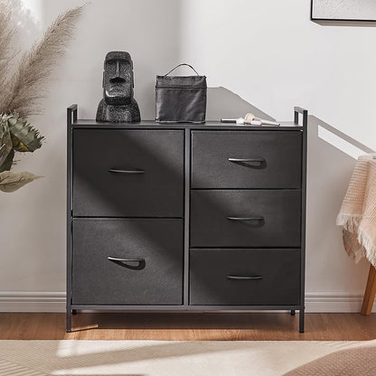 cajonera para recamara, Comoda cajonera para recamara, cajonera de Madera cajonera para Ropa, 5 espaciosos cajones, 83.06 * 28.96 * 74.17cm Negro