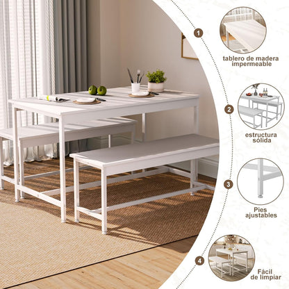 Juego de Comedor 4 Personas con Mesa 110x60 cm y 4 Sillas | Ideal para Espacios Pequeños, Fácil de Limpiar y Montar