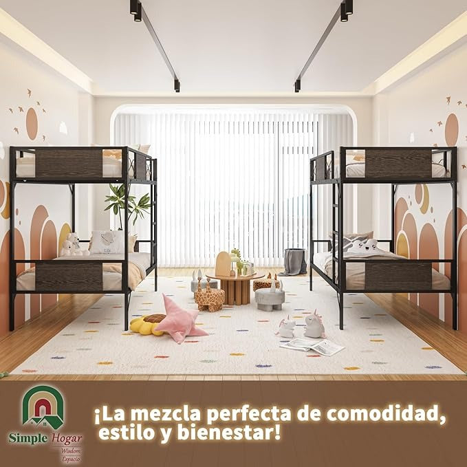 Litera Individual y Matrimonial de Hierro y Madera | Fuerte, Estable y Segura con Barandillas y Escalera – Ideal para Adultos y Hogar