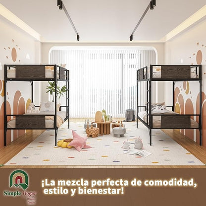 Litera Individual y Matrimonial de Hierro y Madera | Fuerte, Estable y Segura con Barandillas y Escalera – Ideal para Adultos y Hogar