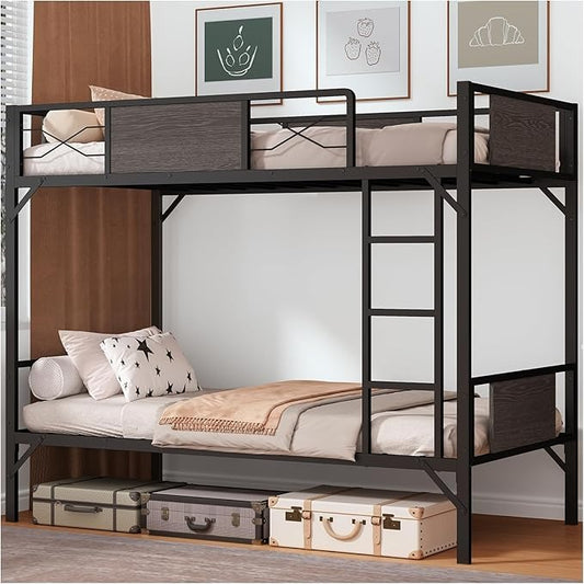 Litera Individual y Matrimonial de Hierro y Madera | Fuerte, Estable y Segura con Barandillas y Escalera – Ideal para Adultos y Hogar