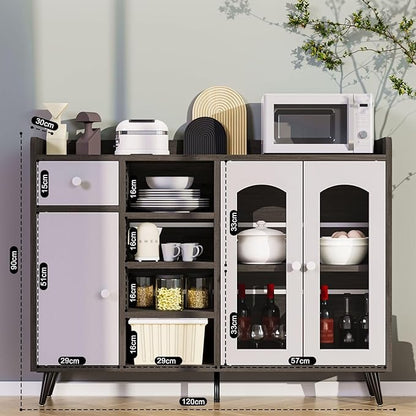 Alacena Moderna para Cocina y Comedor – Puerta de Vidrio Templado, Diseño Corredizo, Gris 120x90x35 CM