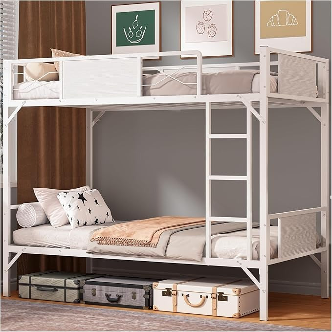Litera Individual y Matrimonial de Hierro y Madera | Fuerte, Estable y Segura con Barandillas y Escalera – Ideal para Adultos y Hogar