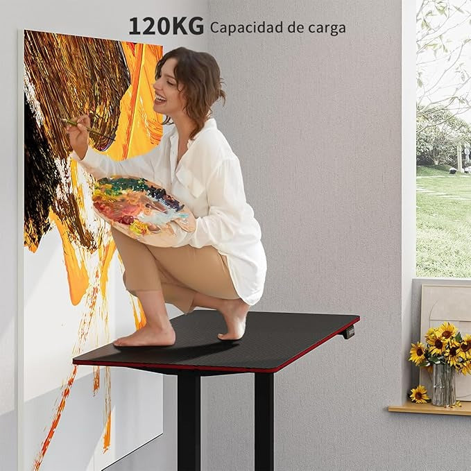 Escritorio Eléctrico Ajustable 120x60 cm | Escritorio Gamer y de Oficina con Panel de Fibra de Carbono