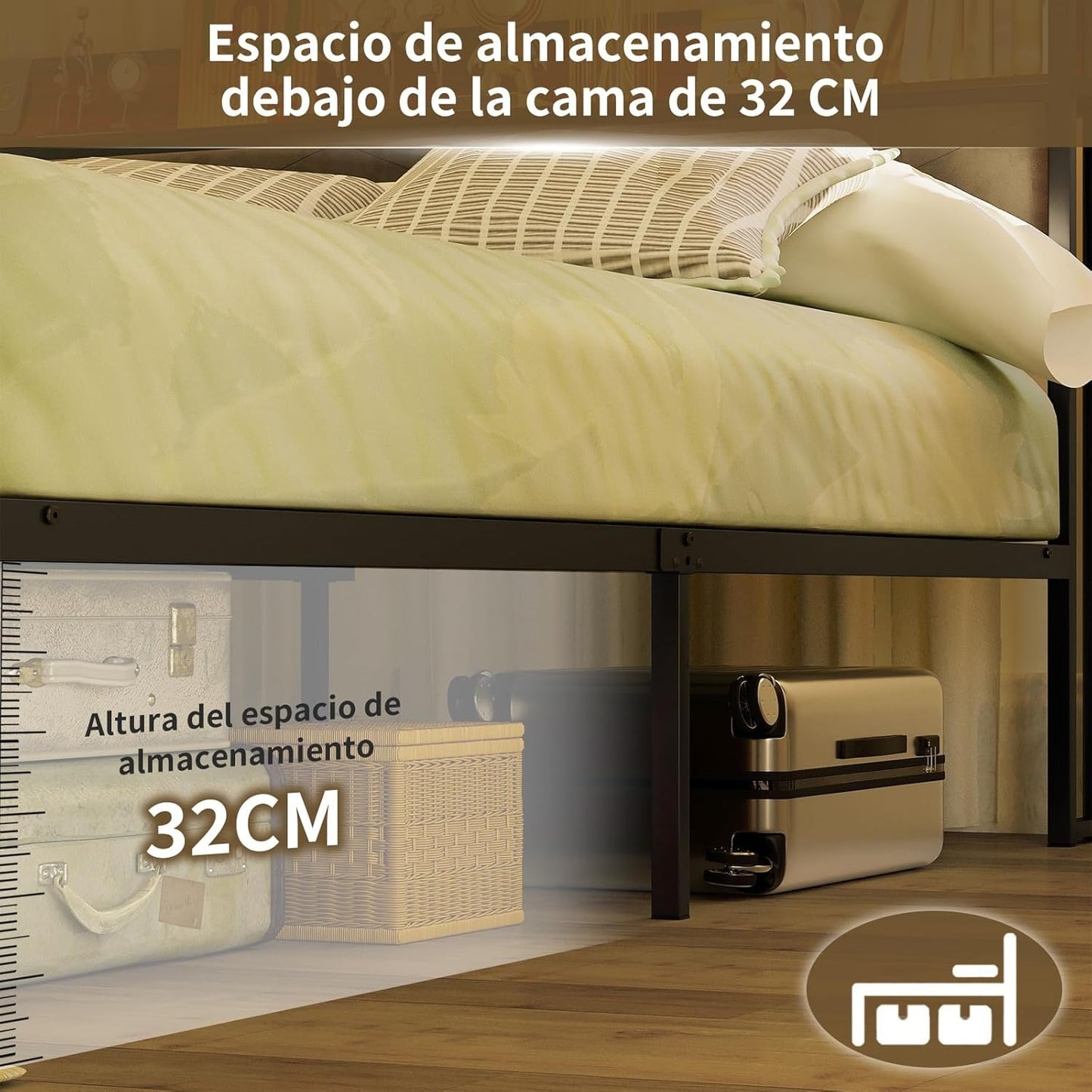 Cama Matrimonial con Mosquitera – Estructura 1.4M, Cabecero, Barra, 2 Puertos USB, Tomas de Carga y Luz LED