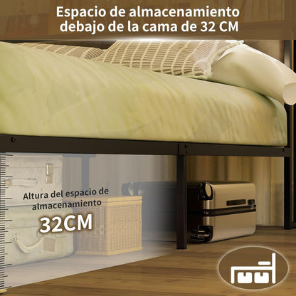 Cama Matrimonial con Mosquitera – Estructura 1.4M, Cabecero, Barra, 2 Puertos USB, Tomas de Carga y Luz LED
