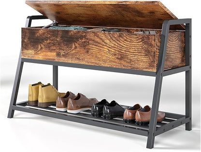 Banco de Zapatos Vintage Simple Hogar – Taburete de Entrada con Almacenamiento Abatible, Para Sala, Dormitorio o Recibidor, 90×40×61 cm