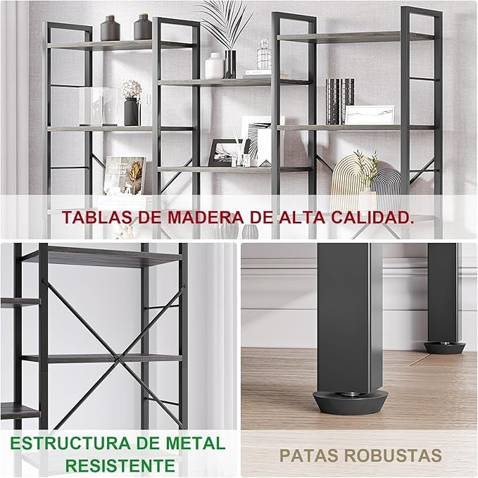 Librero Grande de 3 Columnas y 5 Niveles | Estantería de Madera Minimalista con 14 Compartimentos Abiertos – Organizador Moderno para Sala u Oficina (158×26×170 cm)