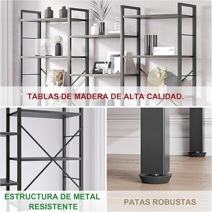 Librero Grande de 3 Columnas y 5 Niveles | Estantería de Madera Minimalista con 14 Compartimentos Abiertos – Organizador Moderno para Sala u Oficina (158×26×170 cm)