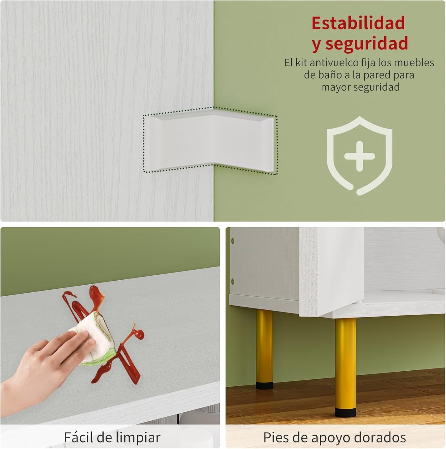 Simple Hogar Gabinete de Baño 5 Niveles con Estantes Ajustables y Patas Doradas – Organizador para Baño, Sala o Dormitorio
