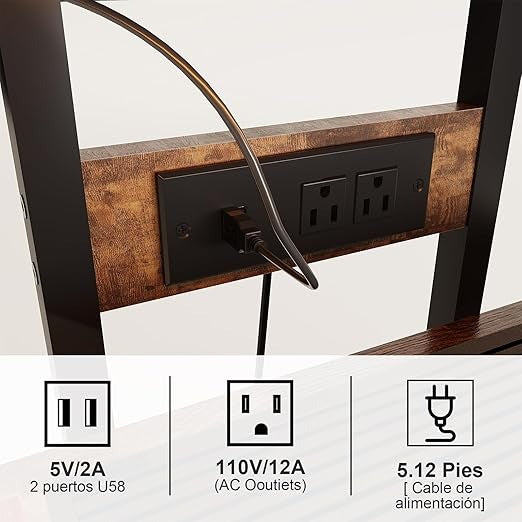 Soporte para Bocinas Vintage 4 Niveles – Estante Multimedia con Ruedas, Regleta, Luz LED y Esquinero 60×48×80 cm