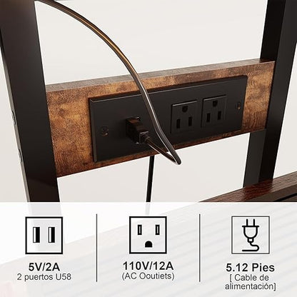 Soporte para Bocinas Vintage 4 Niveles – Estante Multimedia con Ruedas, Regleta, Luz LED y Esquinero 60×48×80 cm