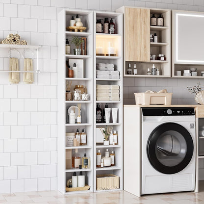 Librero Organizador de 8 Niveles, 180 cm Alto, Estilo Minimalista de Madera con Fijación a la Pared – Ideal para Sala, Cocina o Baño