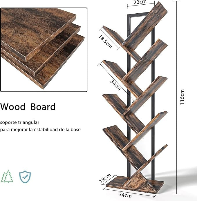 Librero Árbol Minimalista de 8 Niveles – Estrecho, Multicapa, Ocupa Menos de 0.1 m², Ideal para Hogar y Oficina