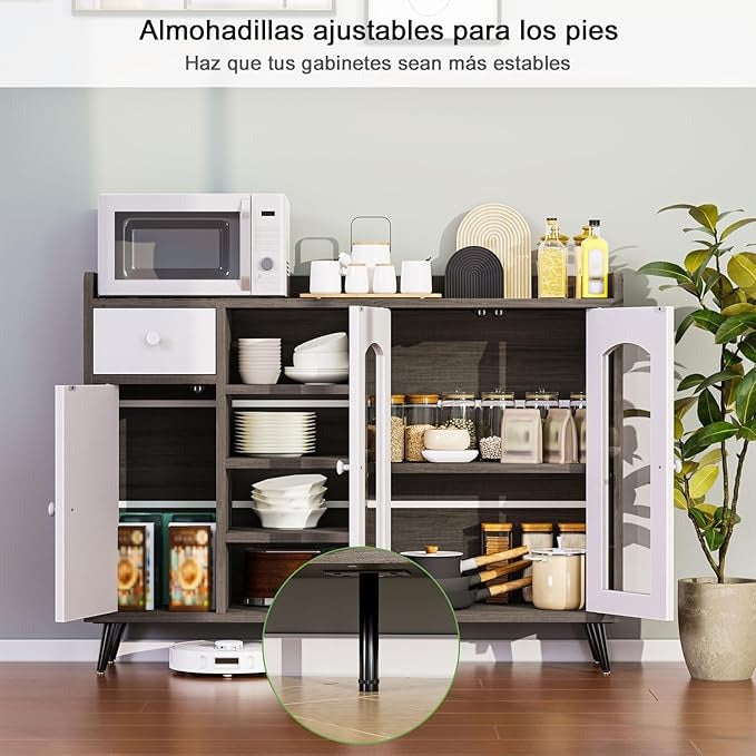 Alacena Moderna para Cocina y Comedor – Puerta de Vidrio Templado, Diseño Corredizo, Gris 120x90x35 CM