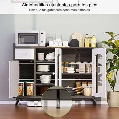 Alacena Moderna para Cocina y Comedor – Puerta de Vidrio Templado, Diseño Corredizo, Gris 120x90x35 CM
