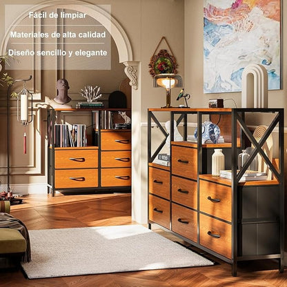 Cajonera Tocador con Luz LED y Enchufe | Mueble Organizador con 7 Cajones de Tela para Recámara Moderna