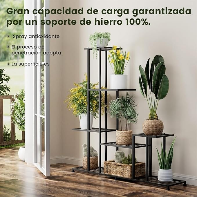 Soporte de Plantas de Metal de 5 Niveles – Estante Multifuncional para Interior y Exterior, Jardín, Balcón o Terraza, Marco Decorativo Negro
