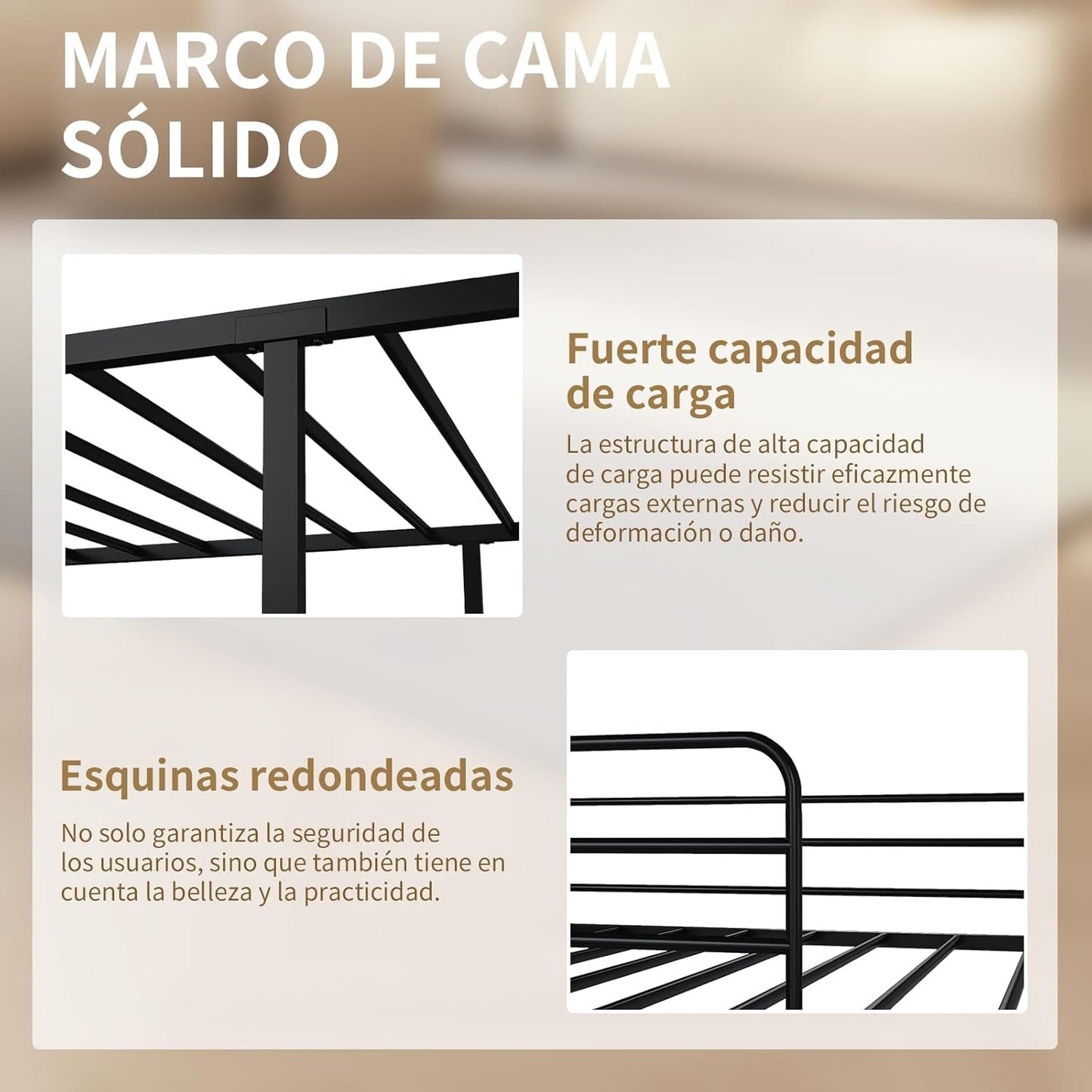 Litera de Metal Negra – Cama Alta con Barandilla y Escalera, Fuerte y Estable, para 1 Persona por Nivel, Individual o Matrimonial, 200×106×160 CM
