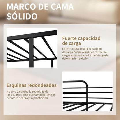 Litera de Metal Negra – Cama Alta con Barandilla y Escalera, Fuerte y Estable, para 1 Persona por Nivel, Individual o Matrimonial, 200×106×160 CM