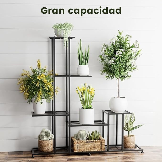 Soporte de Plantas de Metal de 5 Niveles – Estante Multifuncional para Interior y Exterior, Jardín, Balcón o Terraza, Marco Decorativo Negro