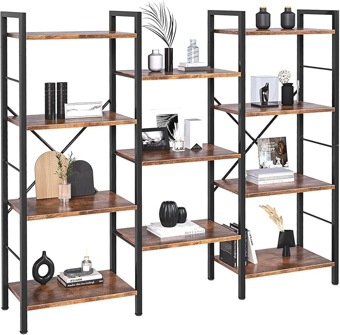 Librero Grande Minimalista 3 Anchos x 4 Alturas – 11 Estantes Abiertos, Organizador y Estantería de Madera 158×26×140CM