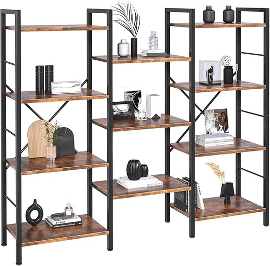 Librero Grande Minimalista 3 Anchos x 4 Alturas – 11 Estantes Abiertos, Organizador y Estantería de Madera 158×26×140CM