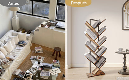 Librero Árbol Minimalista de 8 Niveles – Estrecho, Multicapa, Ocupa Menos de 0.1 m², Ideal para Hogar y Oficina