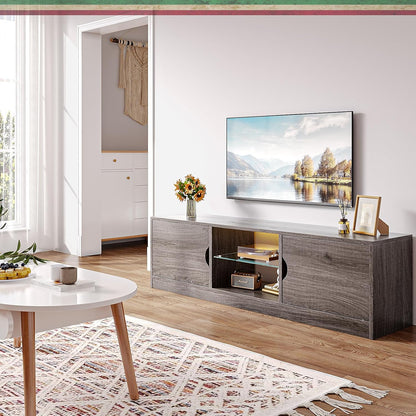 Mueble para TV, 120 CM TV Grande, con Vidrio Templado Luz LED Centro de Entretenimiento para TV, Mesa para TV de Madera de Alta Gama, Apto para Salón y Dormitorio
